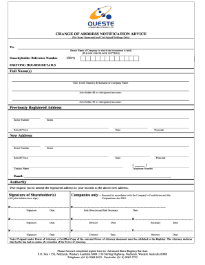 Change of Address Notification Advice