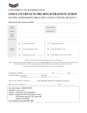 OSHA Outreach Pre-Registration Form