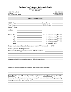 Child Psychosocial History Form