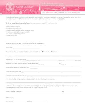 Cornell University Summer College Overnight Stay Permission Form