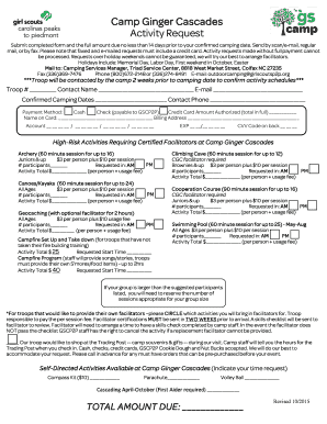 Girl Scouts Camp Activity Request Form