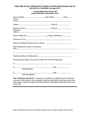 School Medication Authorization Form
