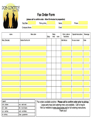Fax Order Form