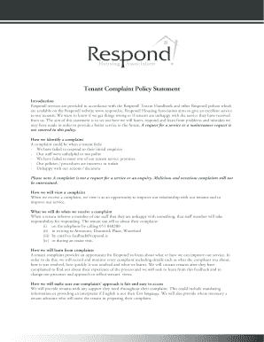 Respond Housing Association Tenant Complaint Form