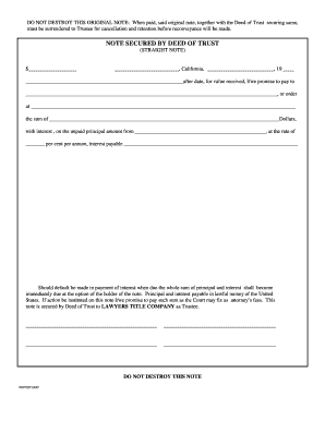 Promissory Note Secured by Deed of Trust