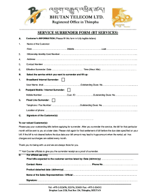 Bhutan Telecom Service Surrender Form