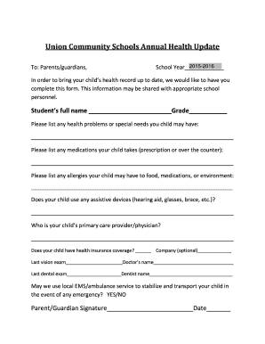 School Health Update Form