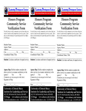 University of Detroit Mercy Community Service Verification Form