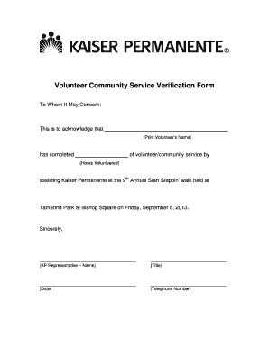 Volunteer Community Service Verification Form