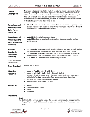 Pvc letter format - Grade Level 6 Which Job is Best for Me Lesson 4 - economicstexas