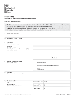UK Trademark Restoration and Renewal Request