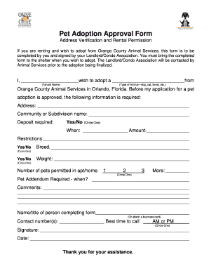 Pet Adoption Approval Form