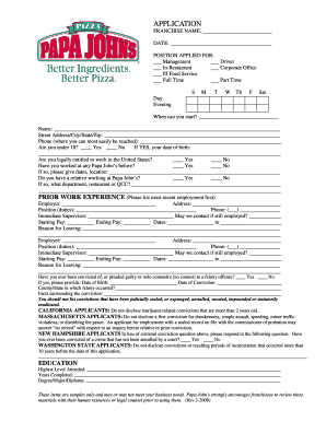 Papa John's Employment Application Form