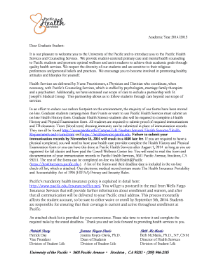University of the Pacific Health Services Requirements