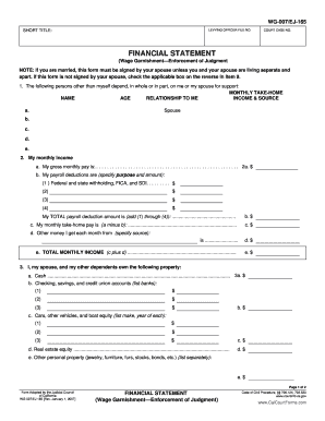 California Wage Garnishment Financial Statement