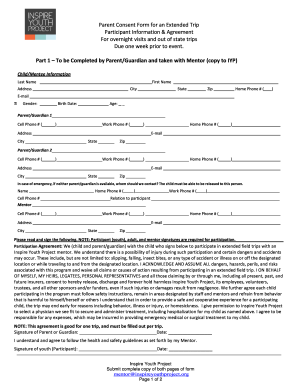 Parent Consent Form for Extended Trip