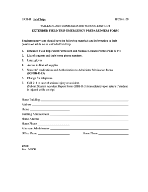 Extended Field Trip Emergency Preparedness Form