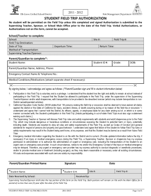Student Field Trip Authorization