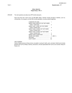 NHANES 2012 Oral Health Questionnaire