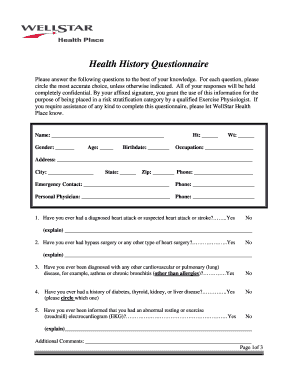 Health History Questionnaire