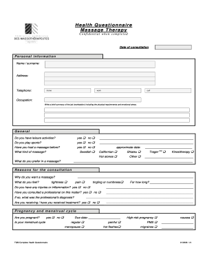 Massage Therapy Health Questionnaire