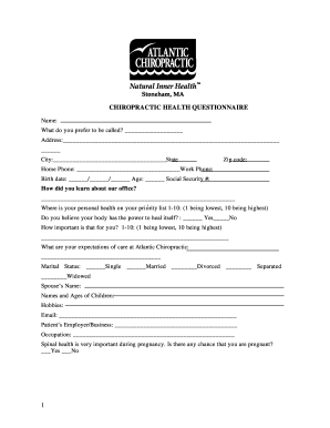 Chiropractic Health Questionnaire