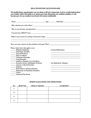 Health History Questionnaire