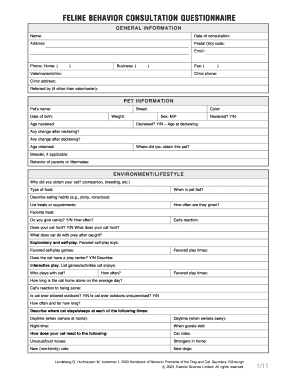 Feline Behavior Consultation Questionnaire