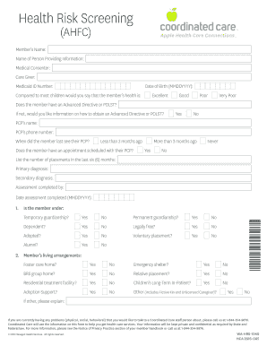 Health Risk Screening Form