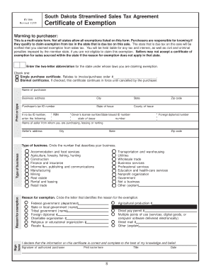 South Dakota Streamlined Sales Tax Exemption Certificate