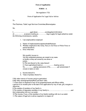 Form of Application For Legal Aid or Advice