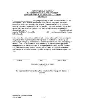 Newton Public Schools Day Trip Consent Form