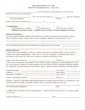 Field Trip Permission Form