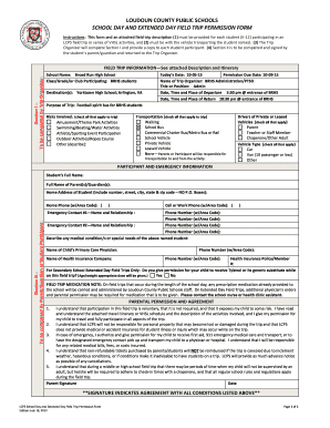 Loudoun County Field Trip Permission Form