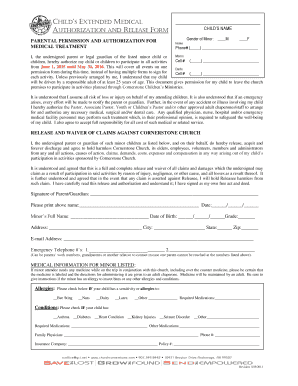 Child’s Extended Medical Authorization and Release Form