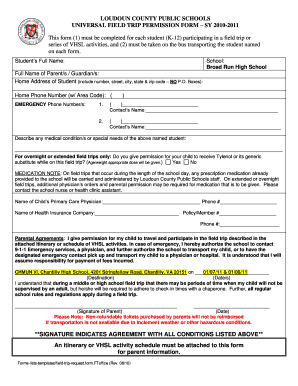 Loudoun County Field Trip Permission Form
