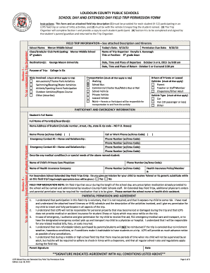 Loudoun County Field Trip Permission Form