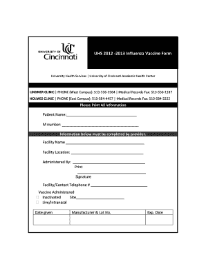 UHS Influenza Vaccine Form