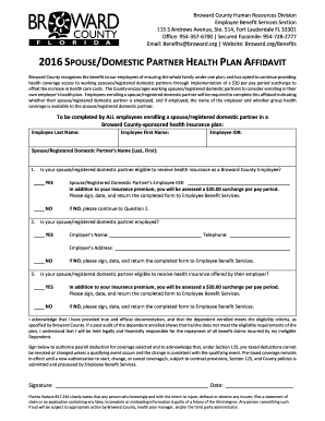 Broward County Spouse/Domestic Partner Health Plan Affidavit
