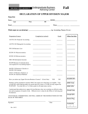 Declaration of Upper Division Business Major