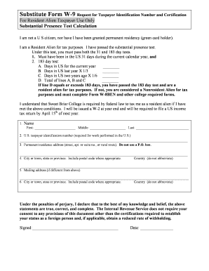 Form W-9 Substantial Presence Test Calculation