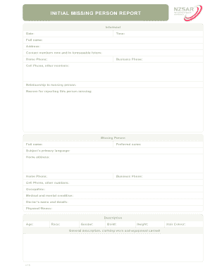Initial Missing Person Report