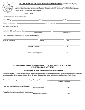 Authorization for Prescription Medication Administration at School
