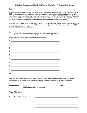 Criminal Background Check Verification Form