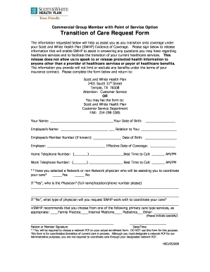 Scott and White Health Plan Transition of Care Request Form