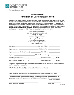 Scott and White Health Plan Transition of Care Request Form