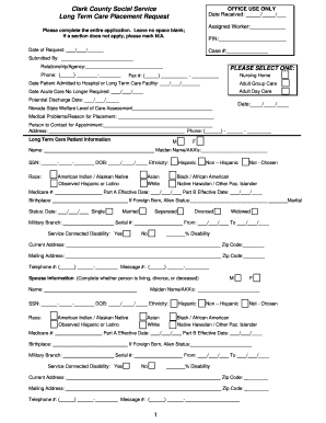 Clark County Long Term Care Placement Request