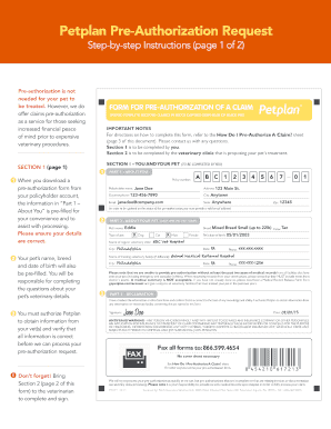 Petplan Pre-Authorization Request