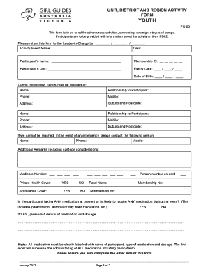Youth Activity Permission Form PD03