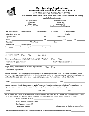 Membership Application for Order Sons of Italy in America